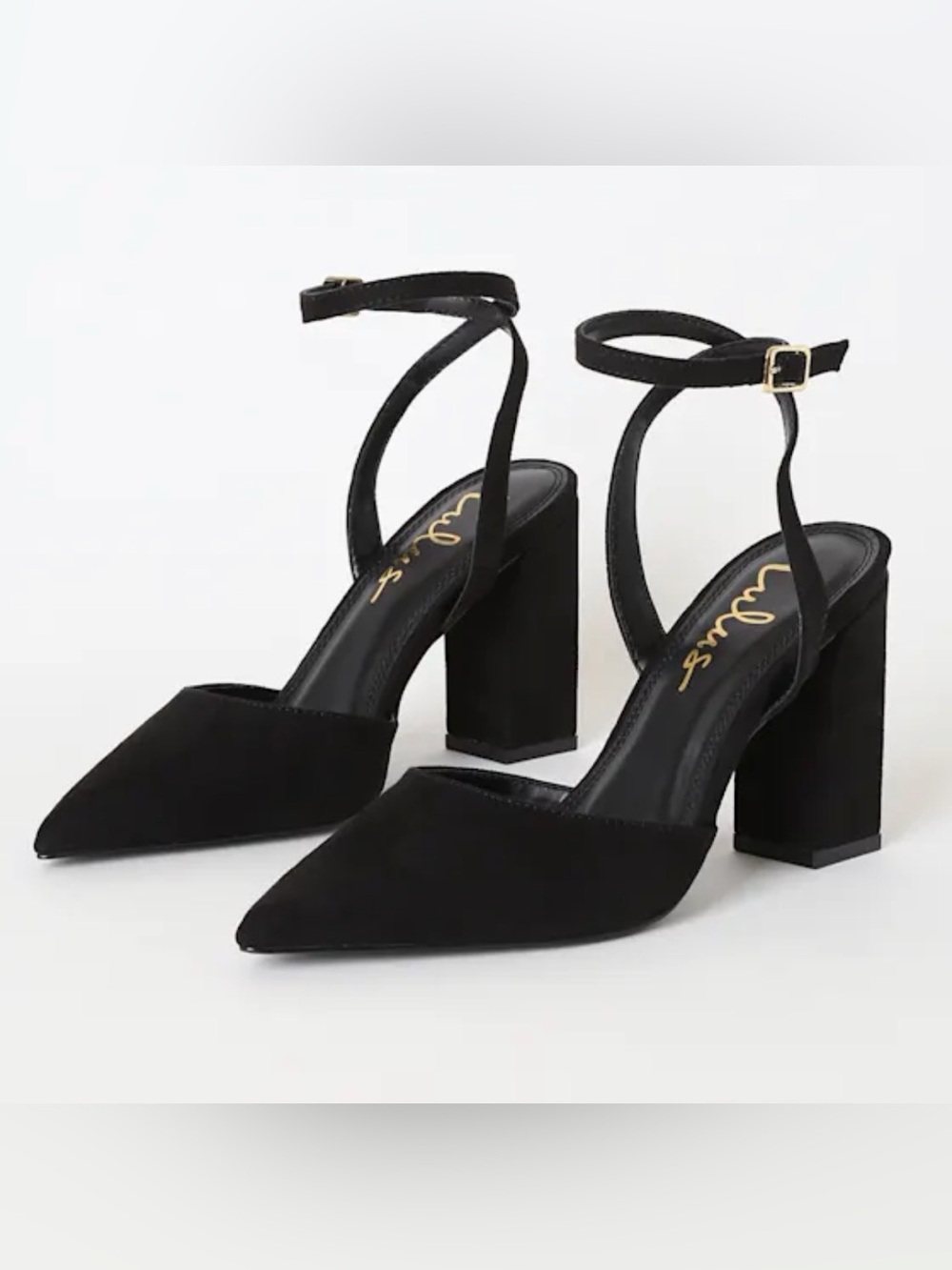 NWOT Lulus Women's Black Pointed Ankle-Strap Block Heels - Picture 2 of 6